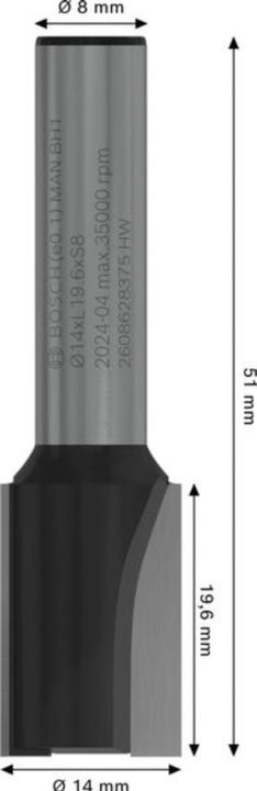 Actual product image Bosch Professional Zubehör Groove cutter, 8 mm, D1 14 mm, L 20 mm, G 51 mm