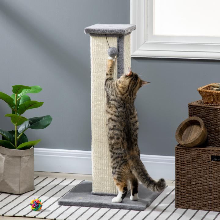 Immagine prodotto PawHut Tiragraffi quadrato con palla da gioco (81 cm, Bianco crema, Grigio)