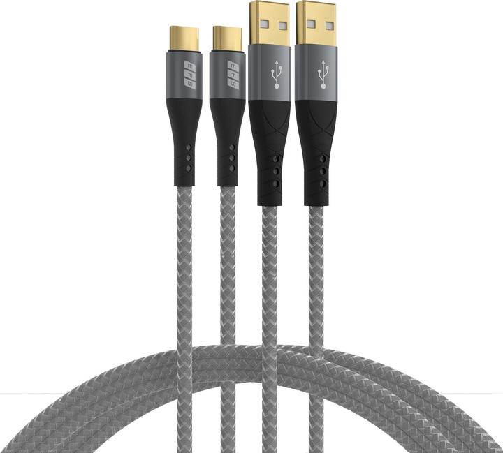 Actual product image EFB Elektronik EFB USB-A to USB-C cable set 60W QC 3A 2x2m gray gold contacts textile jacket (2 m, USB 2.0, 60 W)