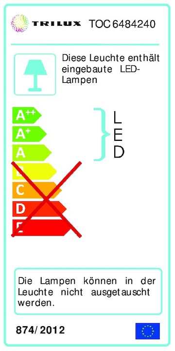 Energy Label Trilux Atirion D-L RPV 4000-840 ET 6484240 **LED 38W 4400lm darklight louvre L=1.5m (4400 lm)