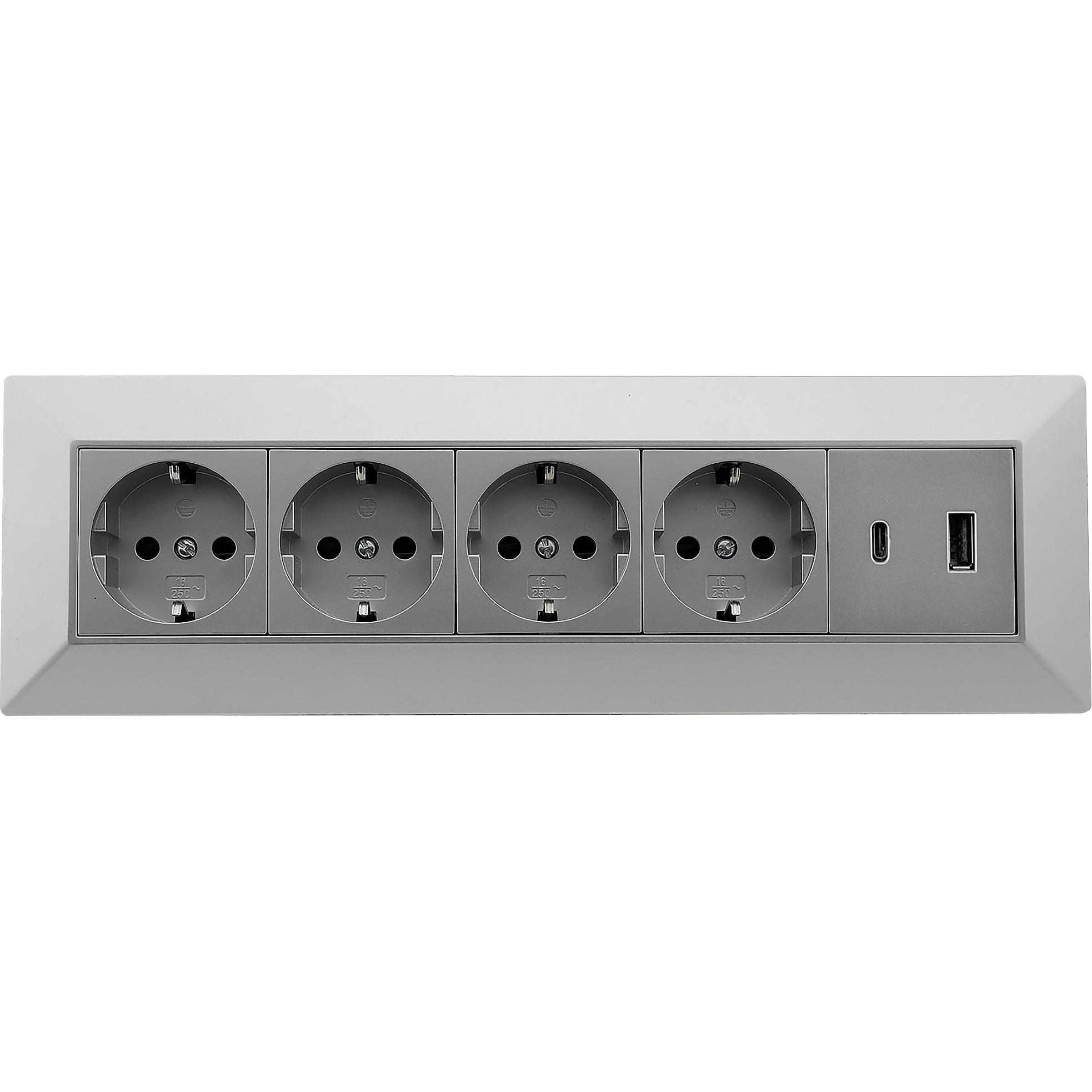 Thumbnail - Chilitec, Steckdosenleiste, Steckdosenblock 23789, 4-fach, USB-A+C, 250V/16A, silber