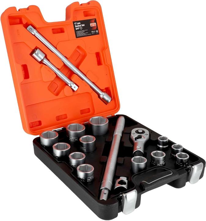 Produktbild Bahco 3/4"-Steckschlüssel-Satz, metrisch, Sechskant, inklusive Umschaltknarre - 17-teilig