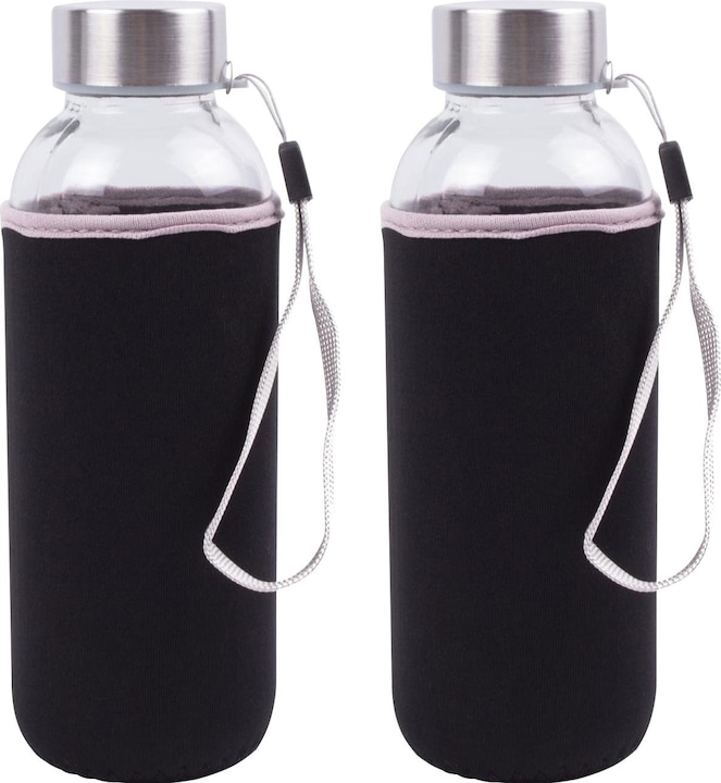 Produktbild Benson Home Glas-Trinkflasche mit Neopren-Hülle, 420 ml, 2er-Set (0.42 l)