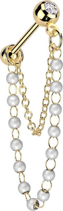 Image du produit Star Piercing Micro Barbell vergoldet mit Kugel und Kugeln Kristall silber doppelte Kette Perlen (Acier chirurgical 316L, Laiton)