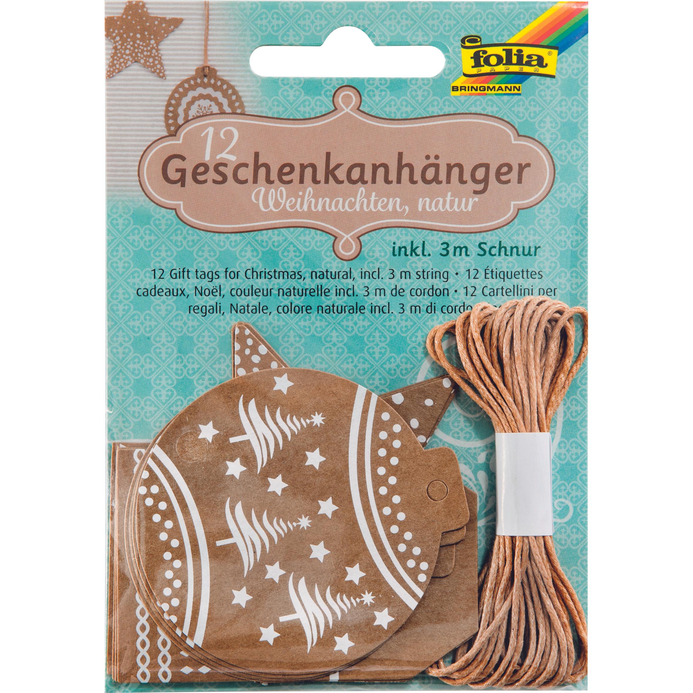 Folia, Geschenkverpackung, Geschenkanh„nger "Weihnachten Kraftpapier" (Geschenktüte, 12 x)