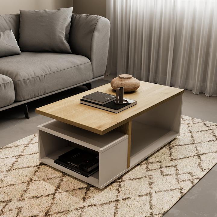Image du produit CaliCosy Table basse 3 niches décor chêne et blanc mat L91,8 cm - ACCESS (92 x 50 x 36 cm)