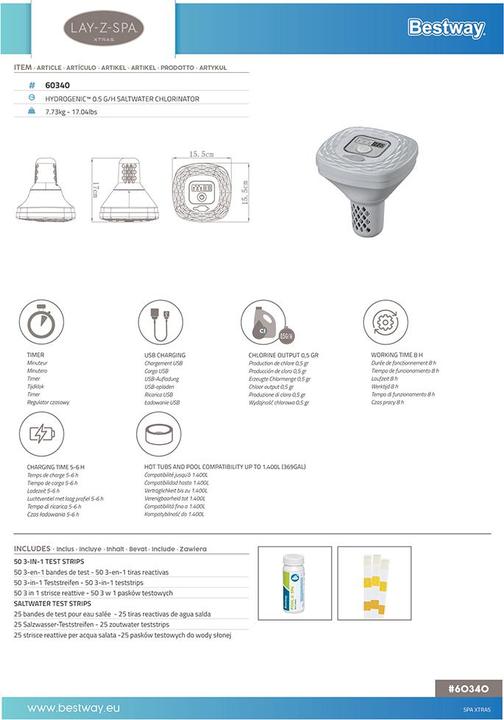 Productafbeelding Bestway Lay-Z-Spa 0,5 g/h Zoutwater Chlorinator
