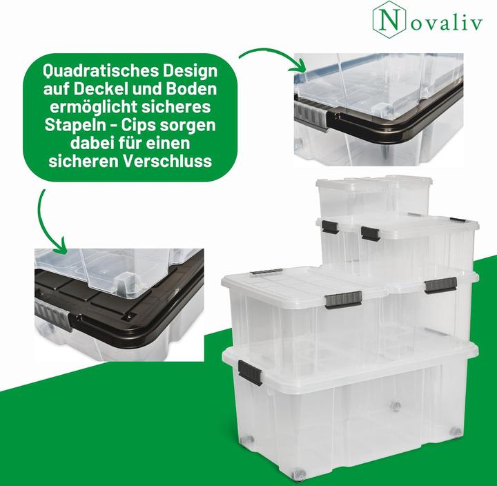 Produktbild Novaliv 3x Unterbettkommode mit Rollen 28L Aufbewahrungsbox Deckel transparente Nestbar stapelbare m (40 cm, 28 l, 3x)