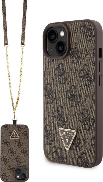 Actual product image Guess PU Leather Metal Logo Rhinestone Crossbody Case for Apple iPhone 15 - brown (Apple iPhone 15)