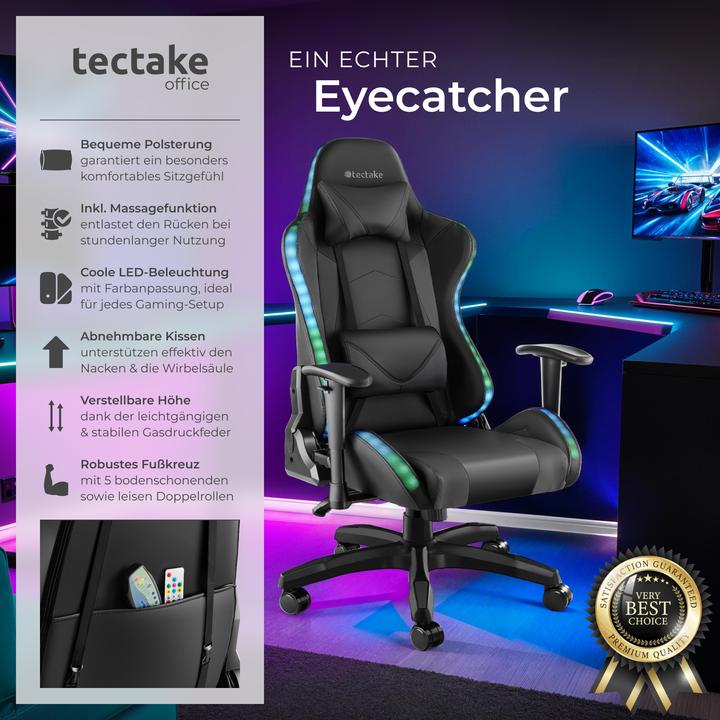 Produktbild tectake Gamingstuhl Tartaros, LED, Massagefunktion