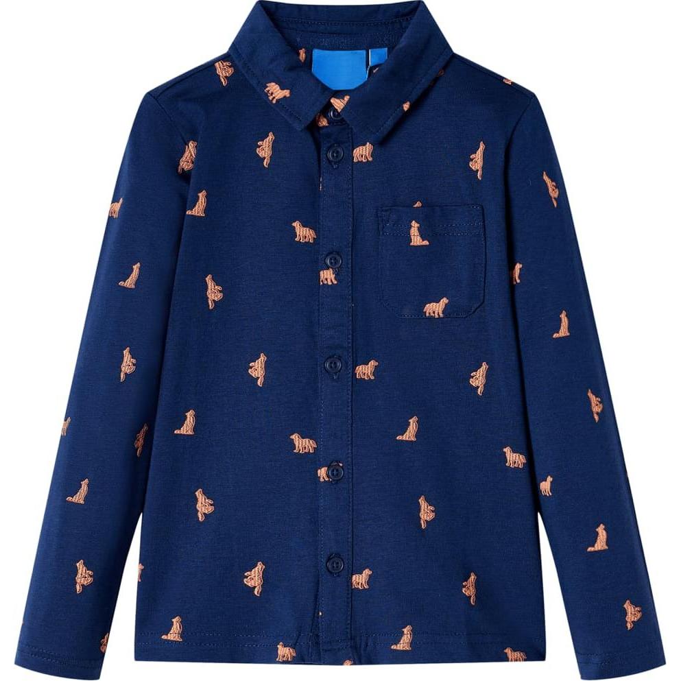 VidaXL, Jungen, Hemd, Kinderhemd Marineblau 128,Material: 100 % Baumwolle,Farbe, Blau, (128)