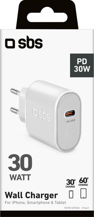 Image du produit SBS Chargeur de voyage PD 30W USB-C blancá (30 W, 1 portion)
