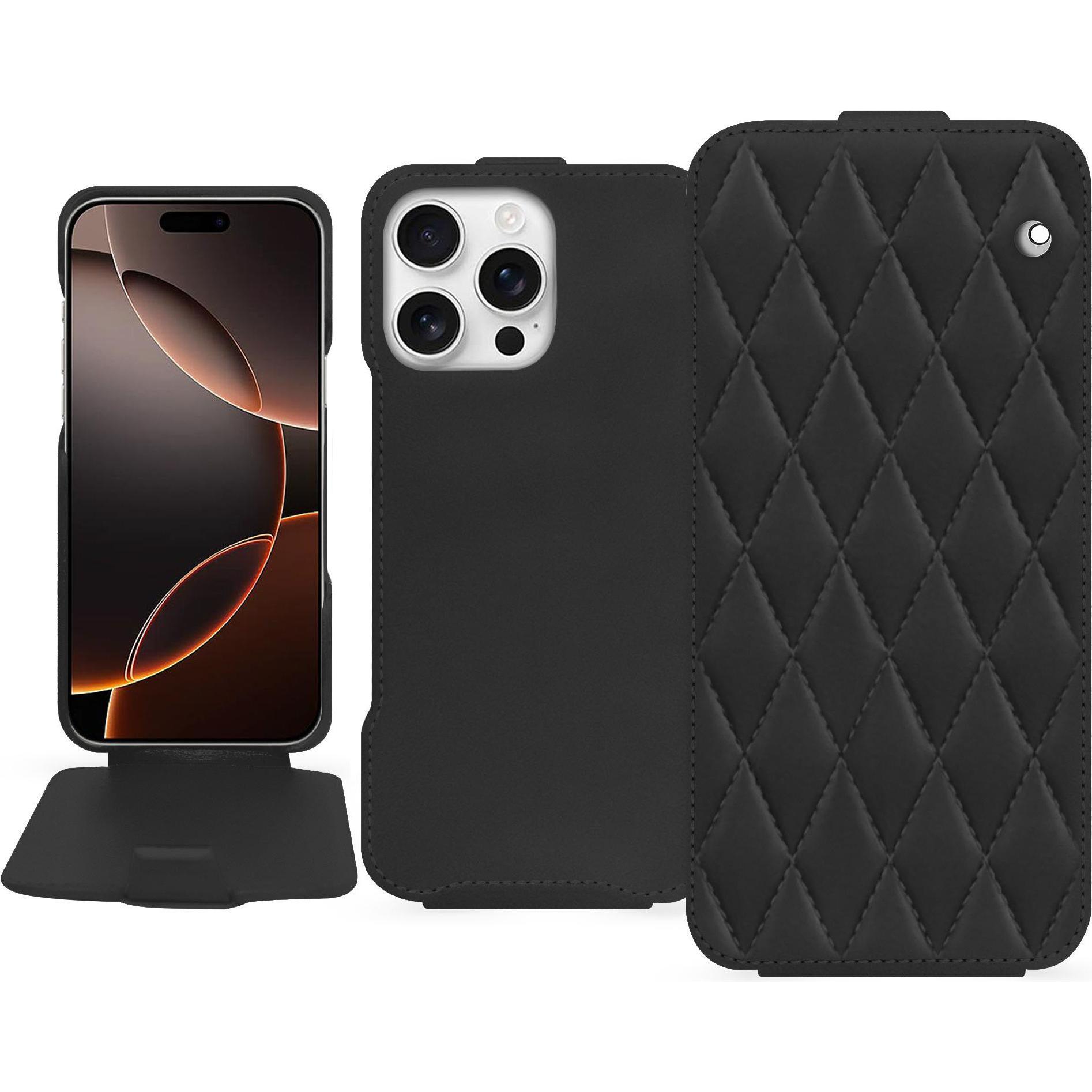 Noreve Lederschutzhülle vertikal (Apple iPhone 16 Pro), Smartphone Hülle, Schwarz