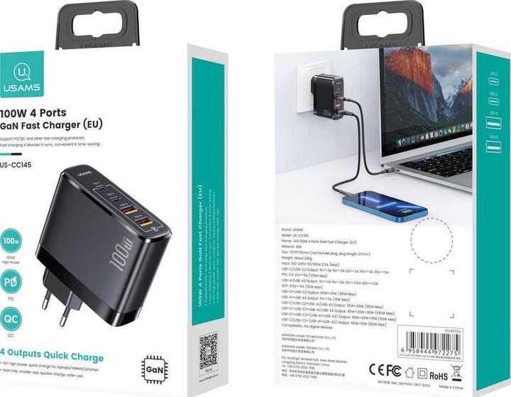 Immagine prodotto Usams Caricatore veloce GaN a 4 porte (100 W)