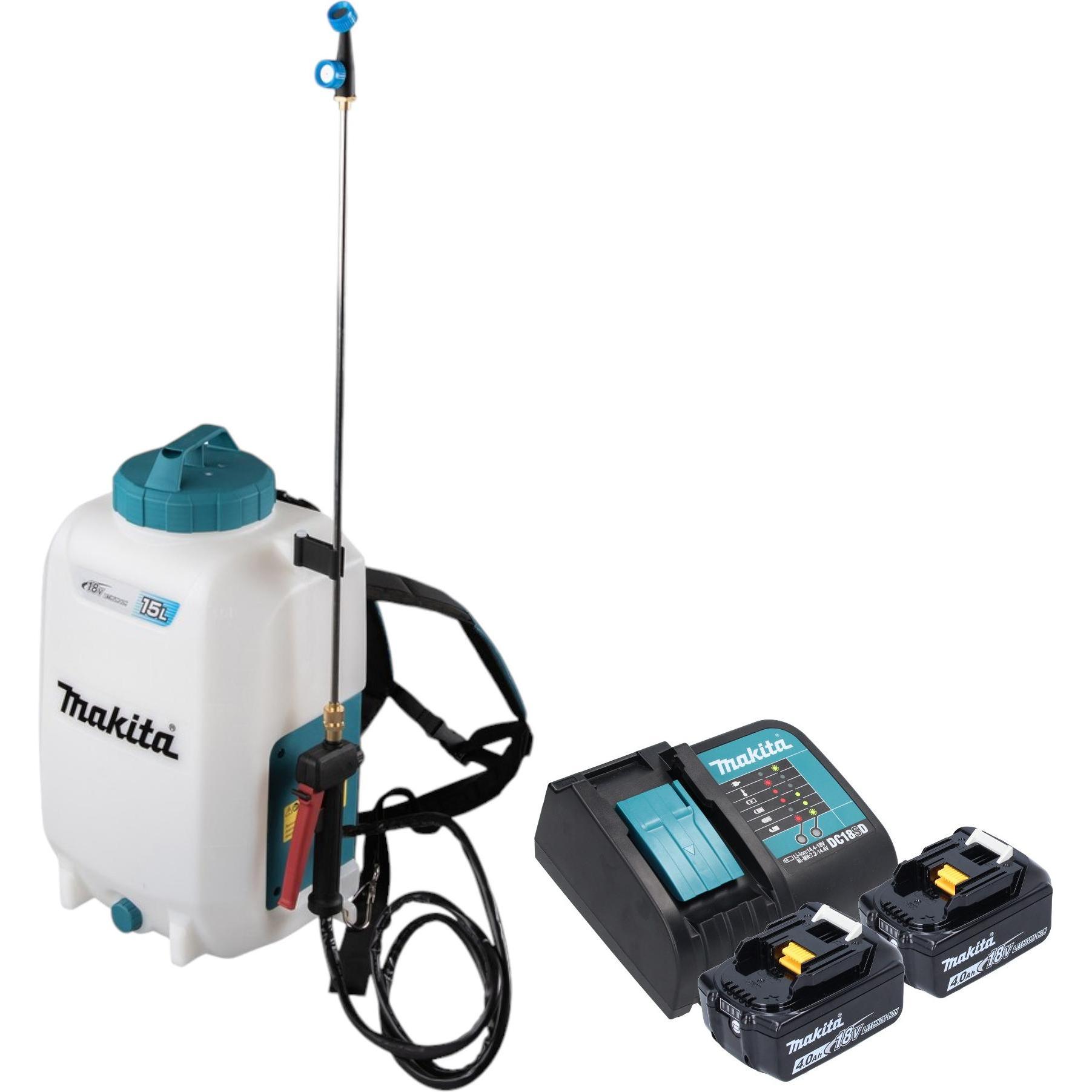Makita, Sprühflasche, DUS 158 SM2 Akku Druckspritze 18 V 15 l 5,0 bar + 2x Akku 4,0 Ah + Ladegerät (15 l)