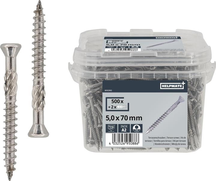 Helpmate Terrassenschrauben 5x70 T-Antrieb, Edelstahl A2, 500 Stück (500 Vis par pièce)