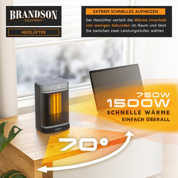 Produktbild Brandson Keramik-Heizlüfter 1500W, Timerfunktion, Überhitzungsschutz, inkl. Fernbedienung,kompakt, schwarz (1500 W)