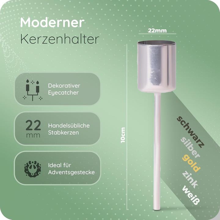 Produktbild Novaliv 8x Stabkerzenhalter silber I Kerzenpick 10 x 2,5 cm Kerzenstecker für Adventskranzdekoration