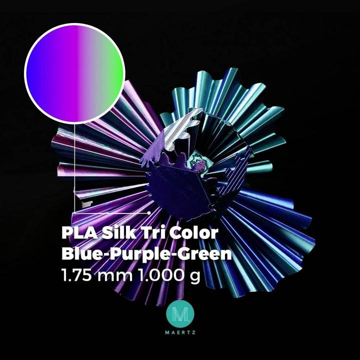 Produktbild Maertz PMMA-1022-001 PMMA-1022-001 Filament PLA-Seide Seidig glänzend 1.75 mm 10 (PLA, 1.75 mm, 1000 g, Violett, Grün, Blau)
