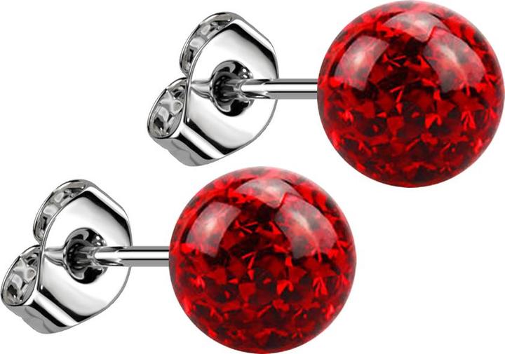 Produktbild Star Piercing Ohrstecker silber mit Kristall Kugel rot Epoxy Schutzschicht (ohne Messing, Chirurgenstahl 316L)