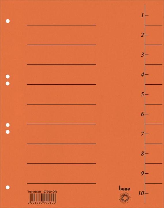 Actual product image Bene 97300 Divider sheets A4 solid-coloured, 100 pcs, orange