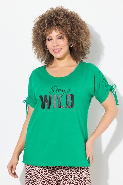 Image du produit Ulla Popken T-shirt oversize à message. Encolure ronde et cordons à froncer (50, 52)