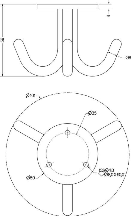Produktbild Simausrom Dreifach-Haken Canis starr, Höhe 59 mm, Stahl schwarz