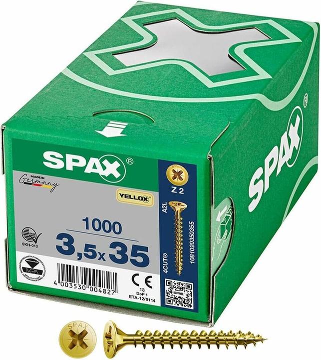 Produktbild Spax Senkmultikopf Kreuzschlitz Z2 Vollgewinde Yellox (1000 Schrauben pro Stück)