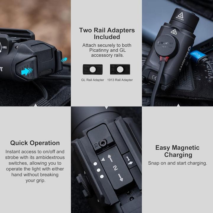 Actual product image Olight Tactical Flashlight, 1500 Lumen, Rechargeable, Two Lighting Modes, Rail Compatible (1500 lm)