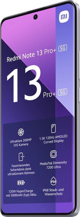 Produktbild Xiaomi Redmi Note 13 Pro+ 5G (256 GB, Aurora Purple, 6.67", Dual SIM, 200 Mpx, 5G)