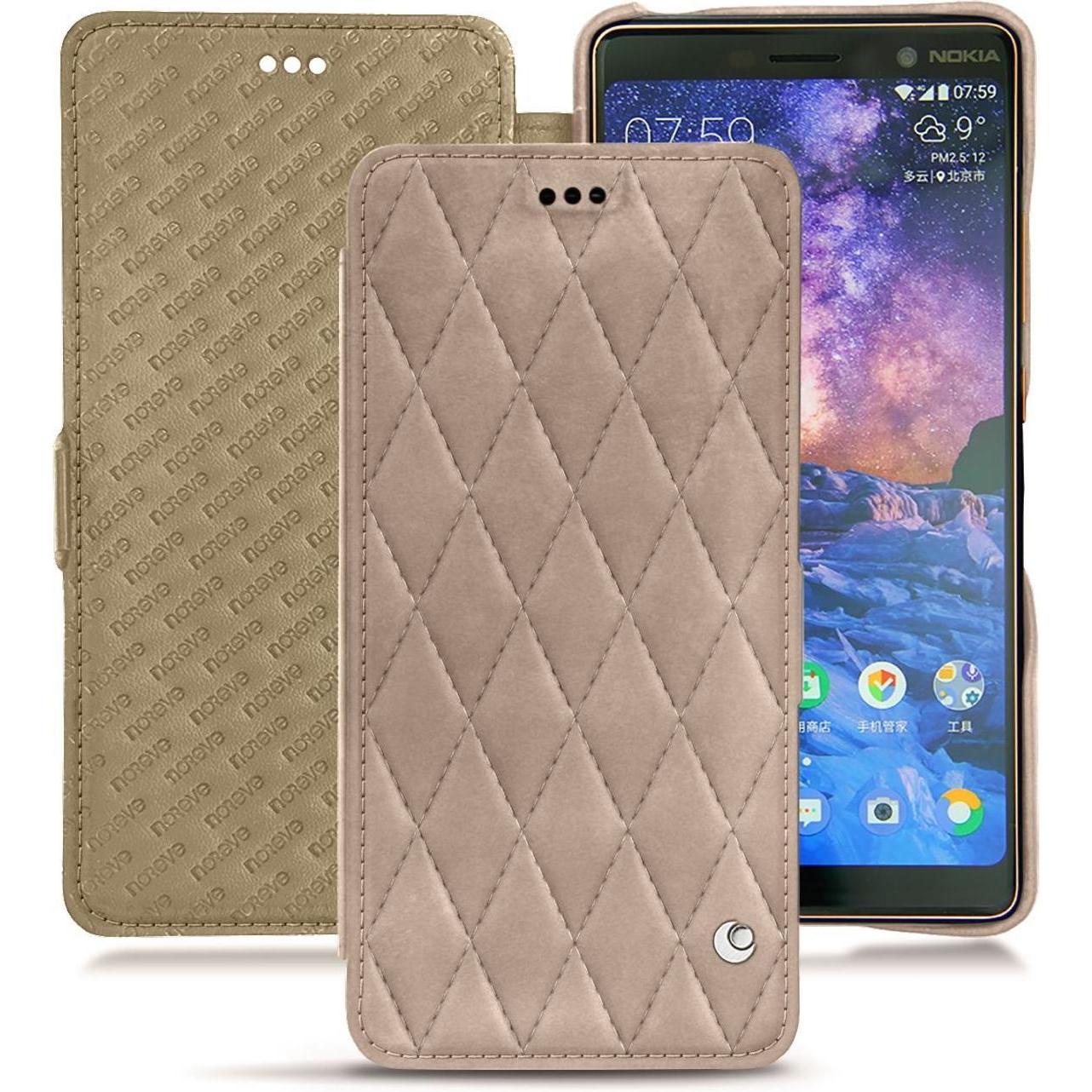 Noreve Lederschutzhülle horizontal (Nokia 7 Plus), Smartphone Hülle, Beige