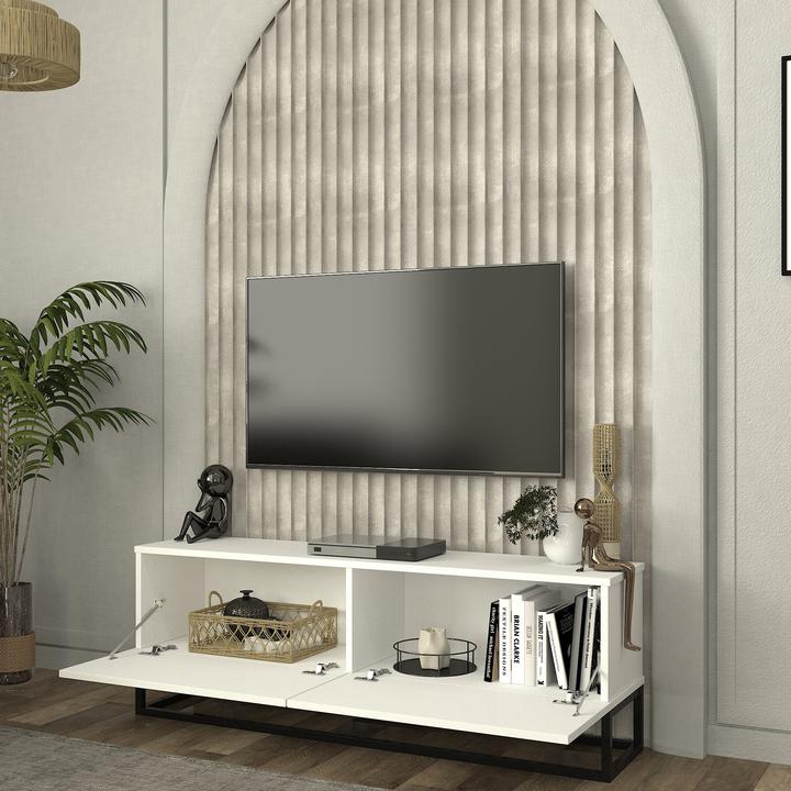 Produktbild En.Casa TV-Lowboard Nolven langes Gestell 135x32x47 cm Weiss (135 x 31.50 x 46.50 cm)
