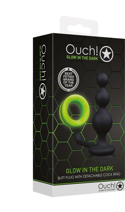 Produktbild Ouch! Beads Butt Plug with Cock Ring - Glow in the Dark