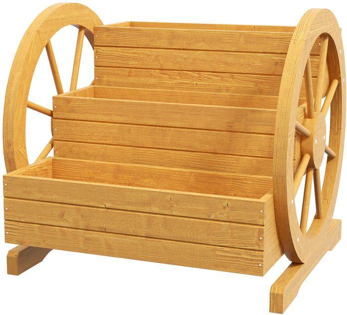 Immagine prodotto Swisshandel24 Hochbeet aus Holz, Blumenkasten mit 3 Etagen, Gemüsebeet mit Wagenrad-Dekor, Kräuterbeet mit Entwäss