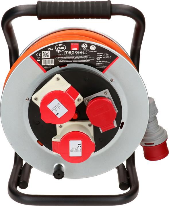 Immagine prodotto Max Hauri maxReel avvolgicavo in acciaio IP44 2x CEE16-5, 1x tipo 25 (25 m, 2.50 mm².)