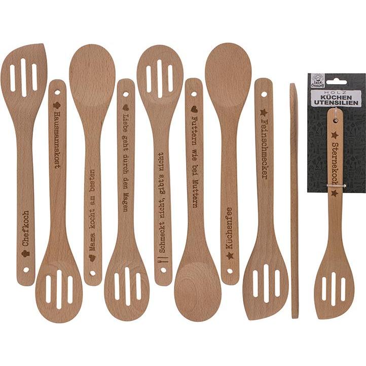 Magni Küchenhelfer Holz 30cm mit Slogan 3 Formen, Kochbesteck