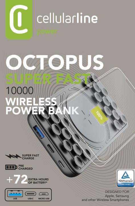 Actual product image Cellularline OCTOPUS Wireless Power Bank 10000 - Power Delivery (10000 mAh, 18 W, 37 Wh)
