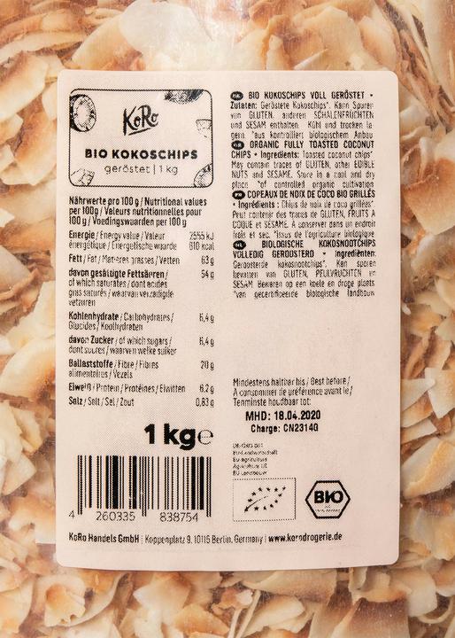 Produktbild KoRo Bio getrocknete und geröstete Kokoschips (1000 g, 1 Stk.)