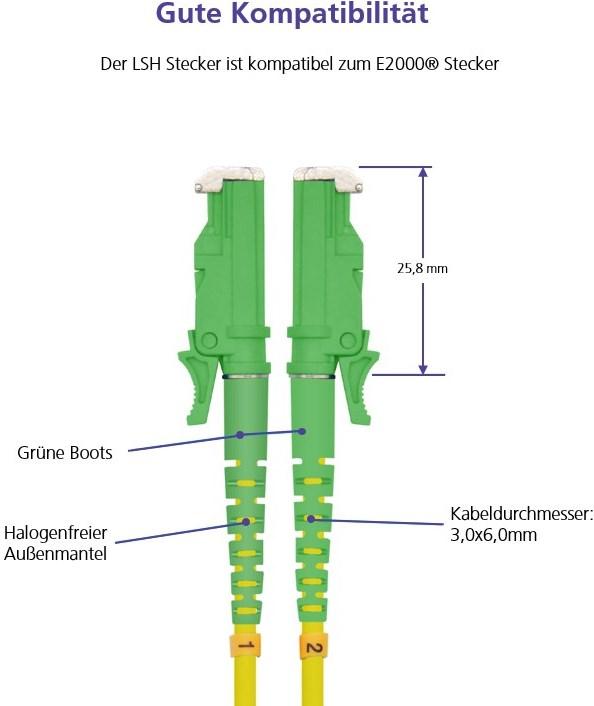 Produktbild Helos fiber optic cable E2000® APC / E2000® APC (LSH) double sided 9/125 OSm OS2 yellow 7.5 m (S/UTP, CAT6, 7.50 m)