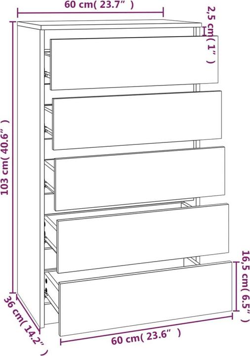 Image du produit vidaXL Schubladenschrank Betongrau 60x36x103 cm (60 x 36 x 103 cm)