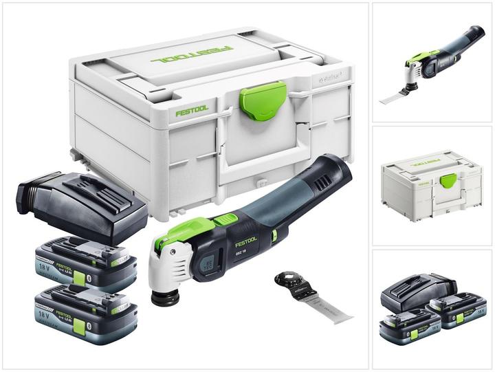 Bi, 32, 1x Festool VECTURO OSC 18 cordless oscillating saw, 1x Festool universal saw blade USB 78, OSC (203337), 2x Festool BP 18 Li 4.0 HPC-ASI 18 V 4.0 Ah battery, 1x Festool TCL 6 charger, 1x Systainer SYS3 M 187 case (204842)