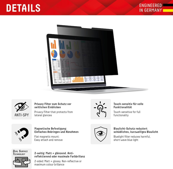 Produktbild Displex Privacy Safe, Laptop Blickschutzfilter (15", 3 : 2)