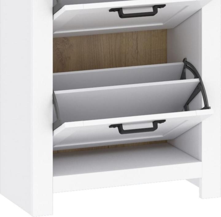 Produktbild Home123 Schuhschrank TEOLO 2 weiss + eiche (64 x 31 x 126.50 cm)