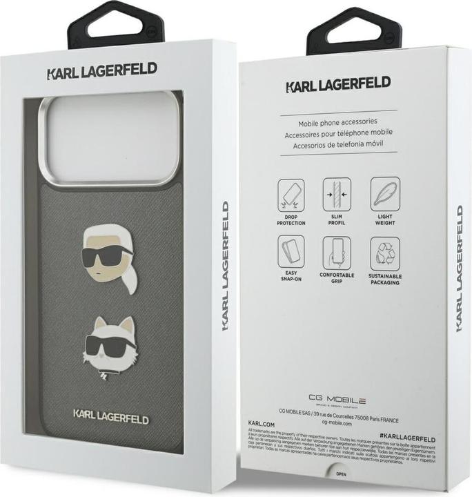 Immagine prodotto Karl Lagerfeld FW Grained Karl & Choupette Heads Pins & Logo case for iPhone 17 Pro Max grey (Apple iPhone 17 Pro Max)