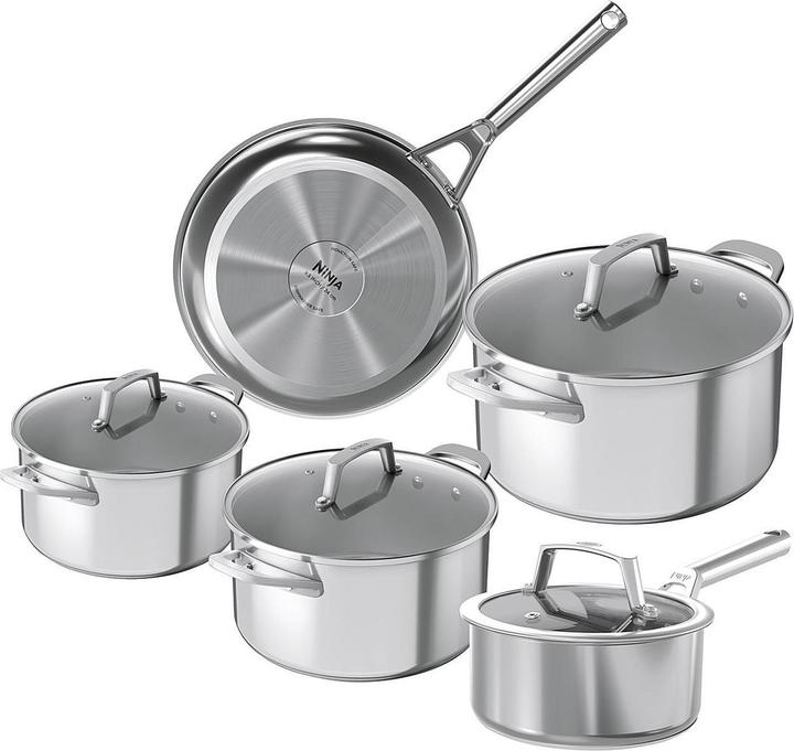 Ninja NIA Set de casseroles et poêles 5t.Z.ES (14 cm, Poêle à frire, Casserole à manche, Acier inoxydable)