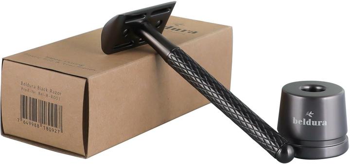 Actual product image Beldura Matte Black Straight Razor with Stand