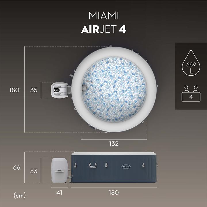 Produktbild Bestway LAY-Z-SPA Miami energieeffizienter aufbl asbarer Whirlpool mit AirJet 180 x 66 cm (4 Personen)