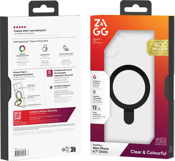 Actual product image Zagg Santa Cruz Snap, Cover, Apple, iPhone 16+, 17 cm (6.7"), Schwarz, Transparent (Apple iPhone 16)