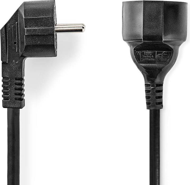 Produktbild Nedis Stromkabel | Schutzkontaktstecker | Schutzkontaktsbuchse | Abgewinkelt | Gerade | Vernickelt | (2 m, CEE 7/3)