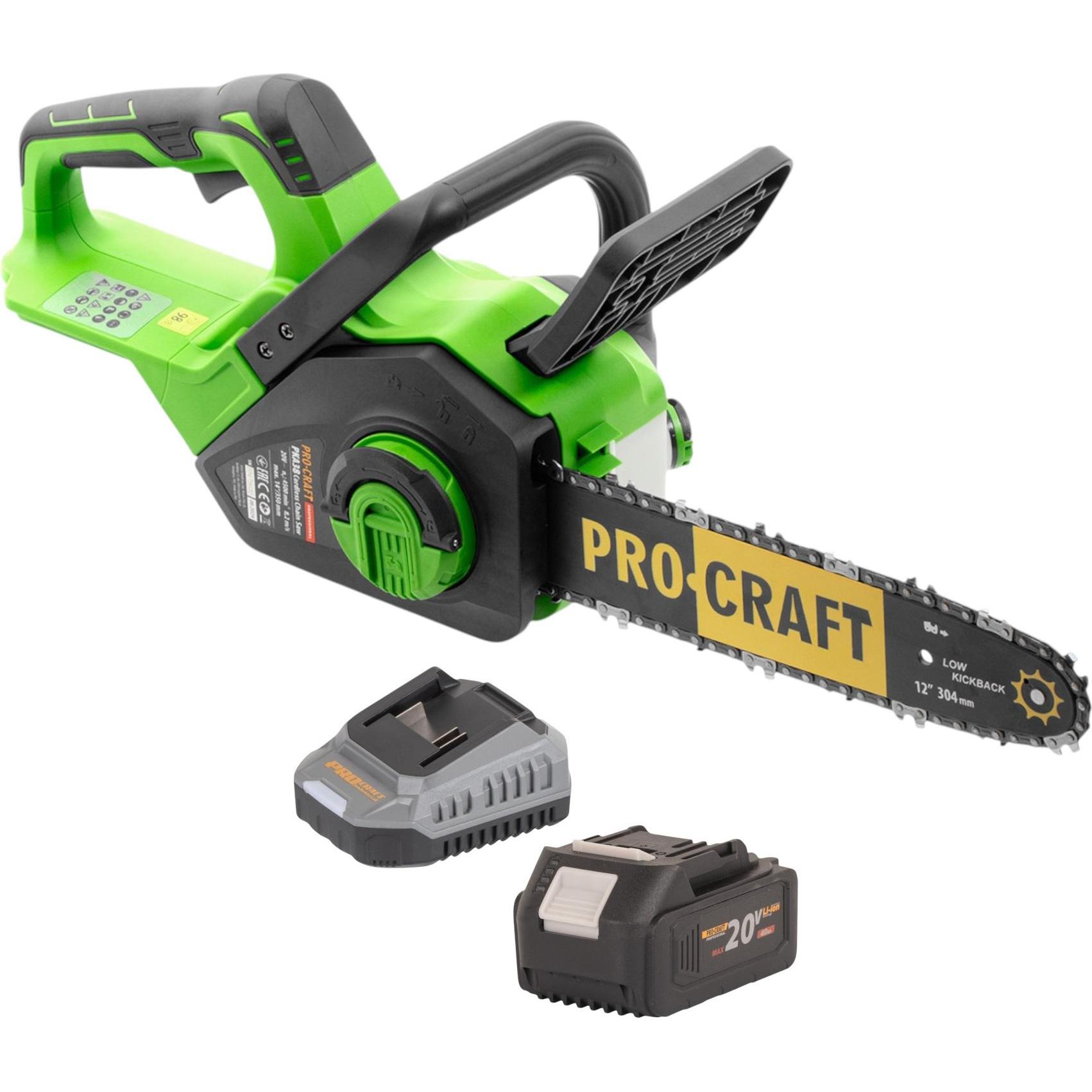 Procraft, Motosega, PKA38 Akku Kettensäge 20 V 304 mm Brushless + 1x Akku 4,0 Ah + Ladegerät